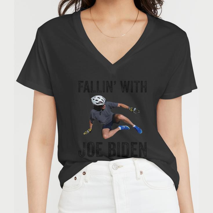 Falling With Joe Biden Falls Off On His Bike Funny Meme Women V-Neck T-Shirt