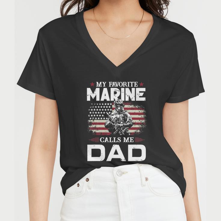 Fathers Day Flag My Favorite Marine Calls Me Dad Tshirt Women V-Neck T-Shirt