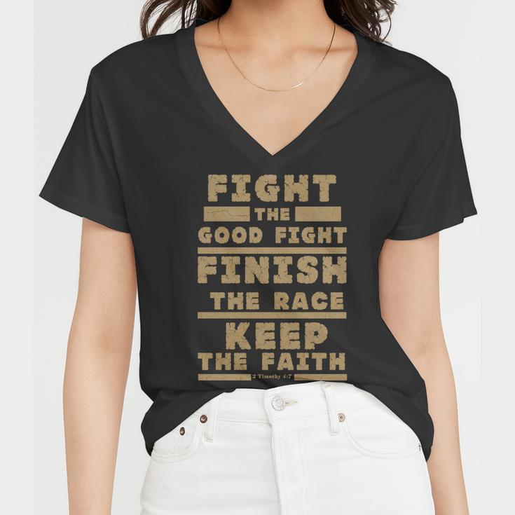 Fight The Good Fight Christian Faith Women V-Neck T-Shirt