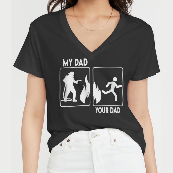 Firefighter Funny Firefighter Dad Fathers Day Proud Daughter Son Boys Women V-Neck T-Shirt