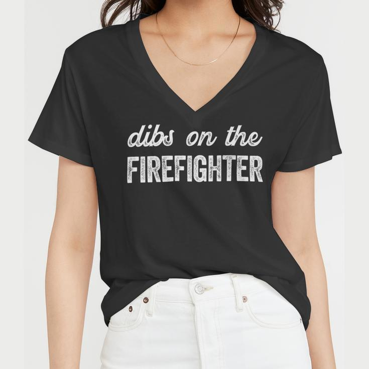 Firefighter Funny Firefighter Wife Dibs On The Firefighter V2 Women V-Neck T-Shirt