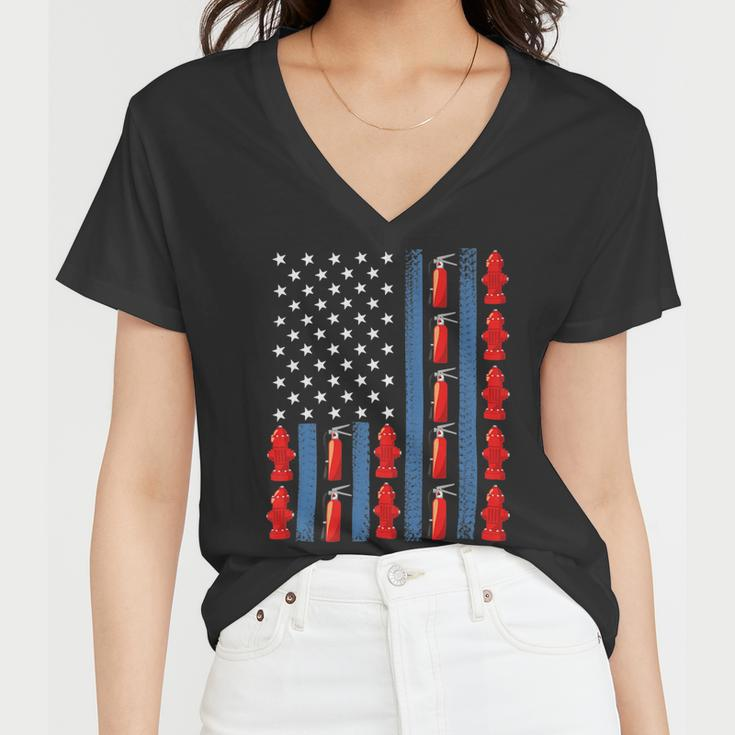Firefighter Us American Flag Firefighter 4Th Of July Patriotic Man Woman Women V-Neck T-Shirt