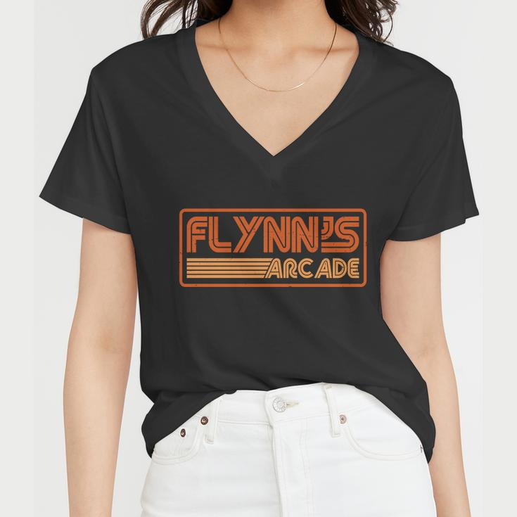 Flynns Arcade Vintage Retro 80S Logo Women V-Neck T-Shirt