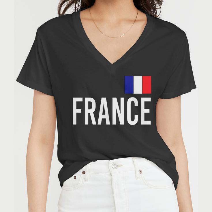 France Team Flag Logo Women V-Neck T-Shirt