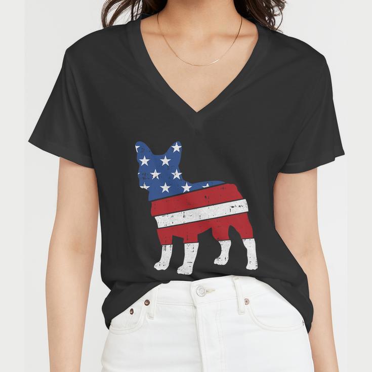 French Bulldog 4Th Of July Cute Frenchie American Flag Dog Women V-Neck T-Shirt