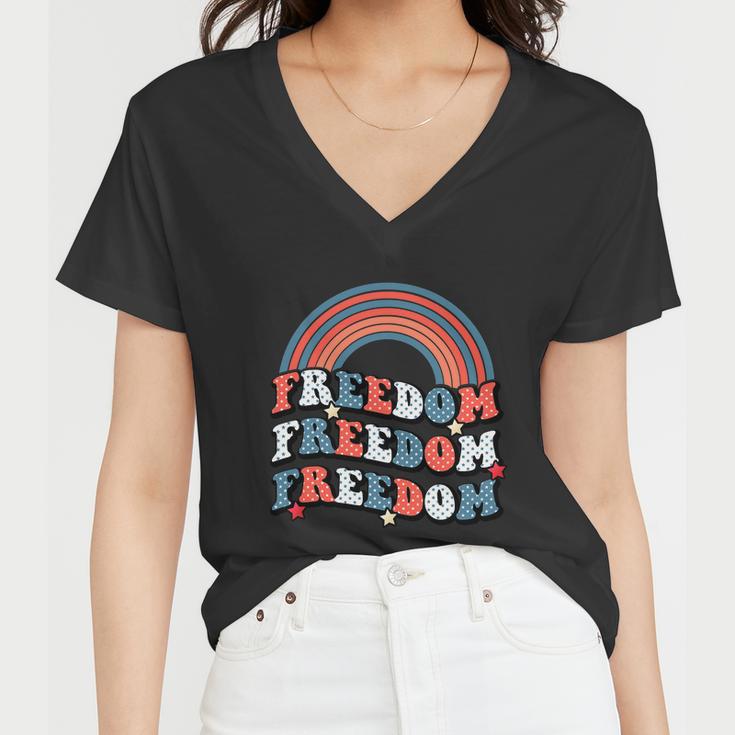 Funny 4Th Of July American Retro Rainbow Women V-Neck T-Shirt