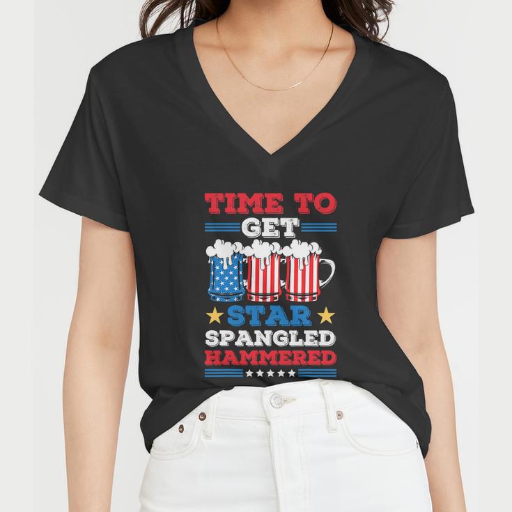 Funny 4Th Of July Time To Get Star Spangled Hammered Women V-Neck T-Shirt