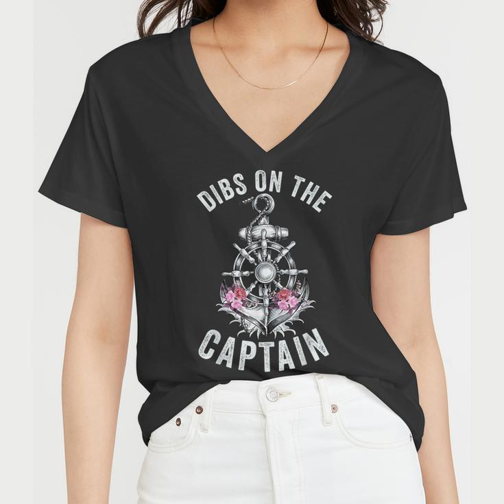 Funny Captain Wife Dibs On The Captain Flower Anchor Women V-Neck T-Shirt