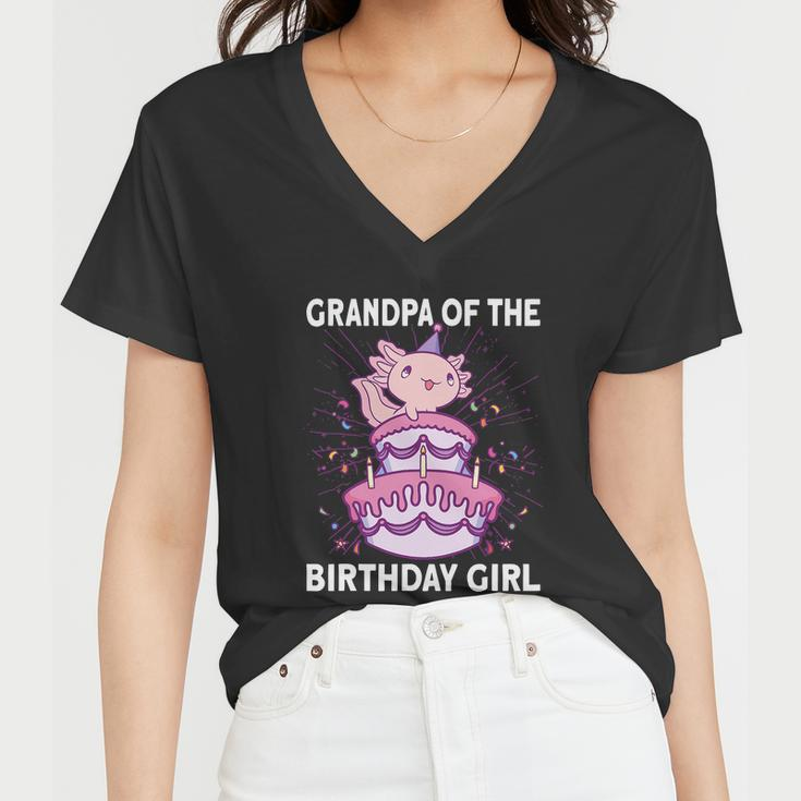 Funny Grandpa Of The Birthday Axolotl Bday Women V-Neck T-Shirt