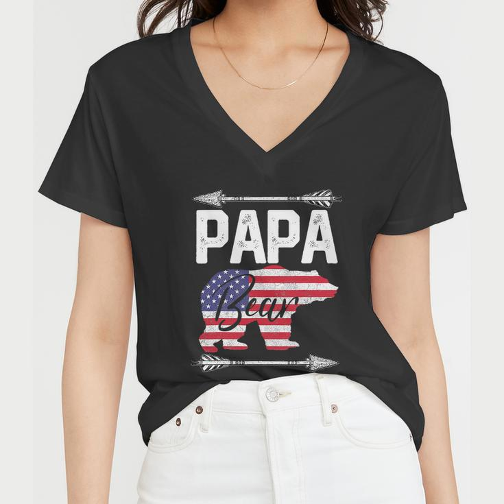 Funny Papa Bear American Flag 4Th Of July Women V-Neck T-Shirt
