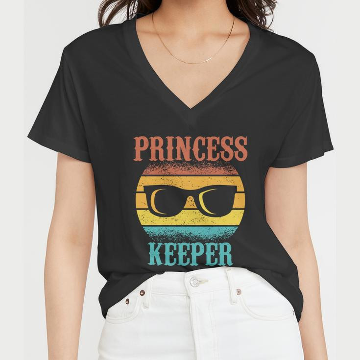 Funny Tee For Fathers Day Princess Keeper Of Daughters Gift Women V-Neck T-Shirt