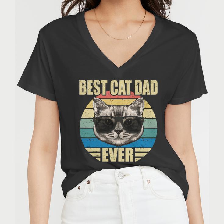 Funny Vintage Cat Daddy Tee Fathers Day Best Cat Dad Ever Women V-Neck T-Shirt