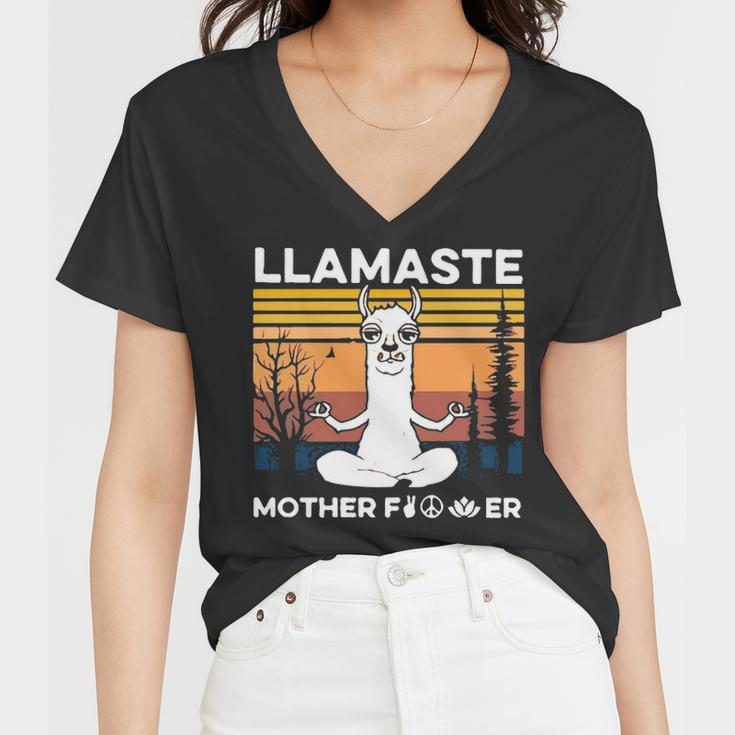 Funny Yoga Llamaste Mother Fvcker Retro Vintage Mans Women V-Neck T-Shirt