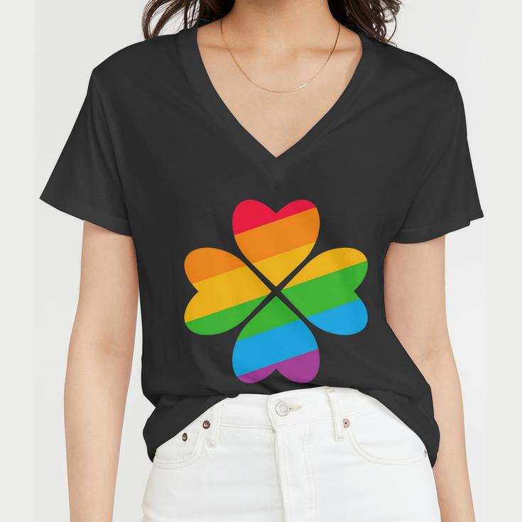 Gay Pride Flag Shamrock Lgbt St Patricks Day Parade Graphic Design Printed Casual Daily Basic Women V-Neck T-Shirt