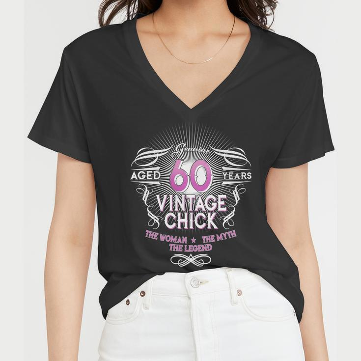 Genuine Aged 60 Years Vintage Chick 60Th Birthday Tshirt Women V-Neck T-Shirt