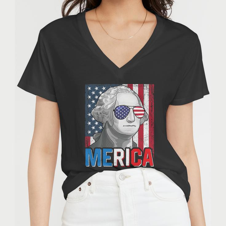 George Washington 4Th Of July Merica Men Women American Flag Women V-Neck T-Shirt