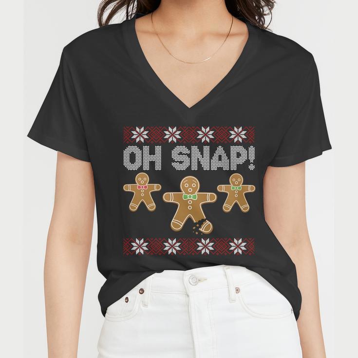 Gingerbread Oh Snap Ugly Christmas Sweater Women V-Neck T-Shirt