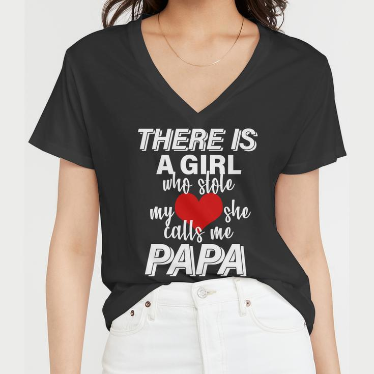 Girl Who Stole My Heat Calls Me Papa Fathers Day Tshirt Women V-Neck T-Shirt