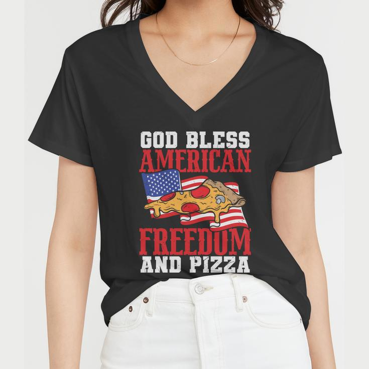 God Bless American Freedom And Pizza Plus Size Shirt For Men Women And Family Women V-Neck T-Shirt