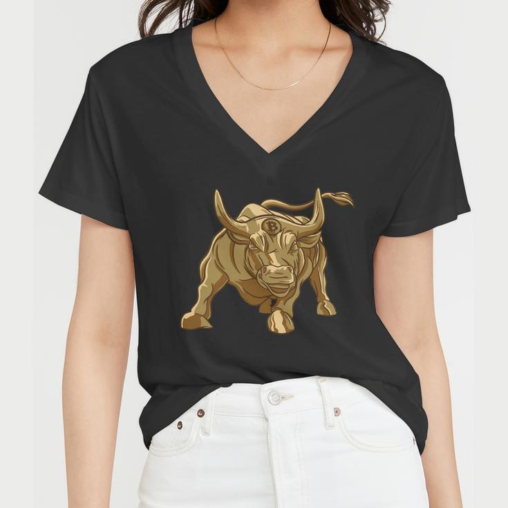 Gold Bitcoin Bull Women V-Neck T-Shirt