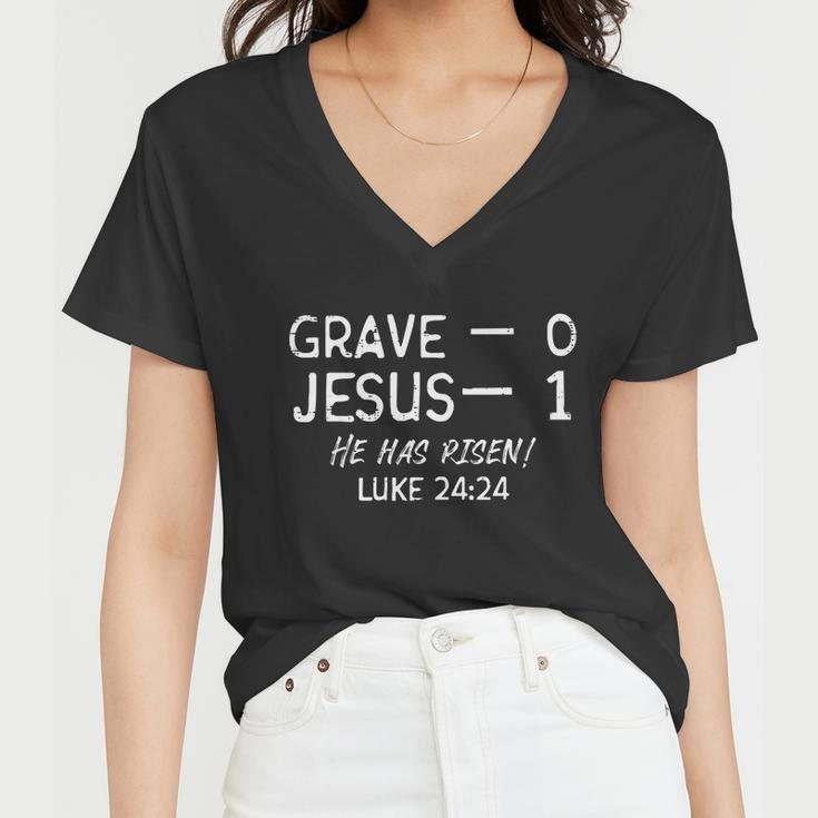 Grave 0 Jesus 1 He Has Risen Jesus Religious Easter Christ Women V-Neck T-Shirt