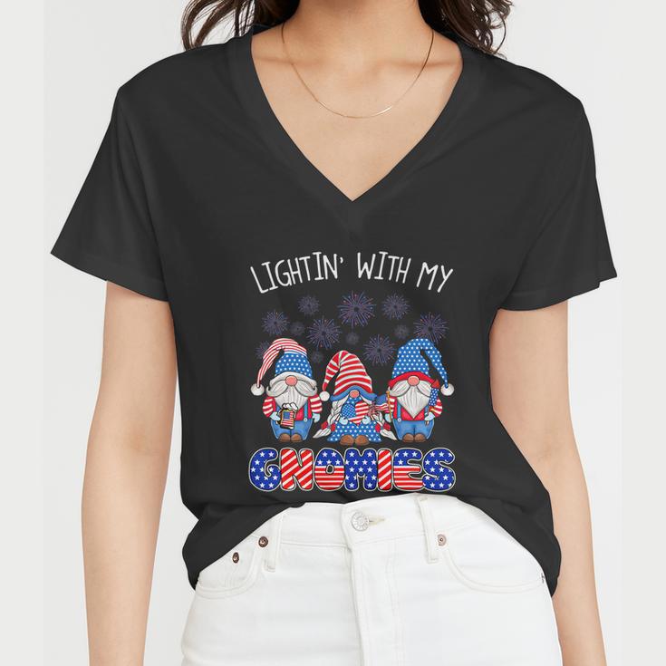 Happy 4Th Of July Lightin With My Gnomes Fireworks Women V-Neck T-Shirt