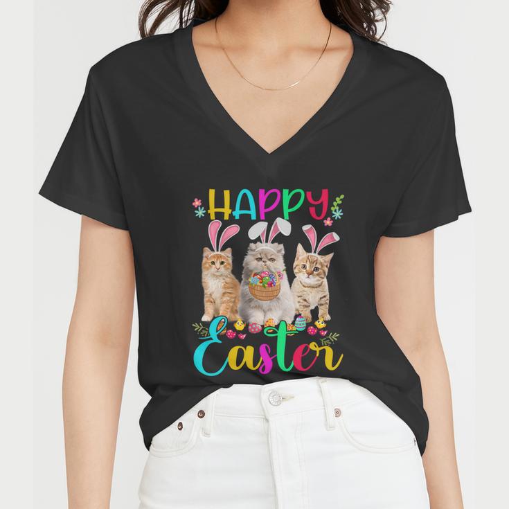 Happy Easter Three Cat Wearing Bunny Funny Gift Ear Bunny Cat Lover Gift Women V-Neck T-Shirt