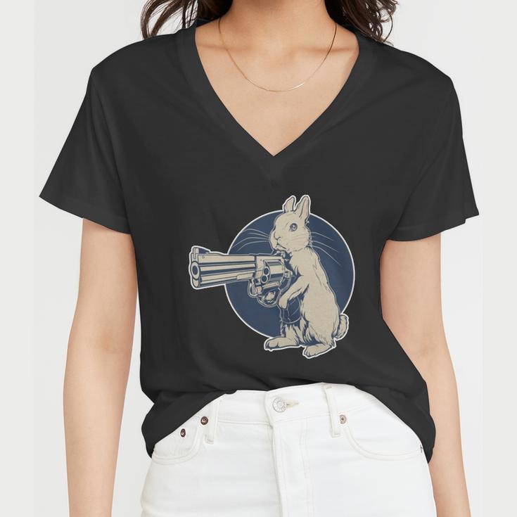 Hare Trigger Gangster Bunny Women V-Neck T-Shirt