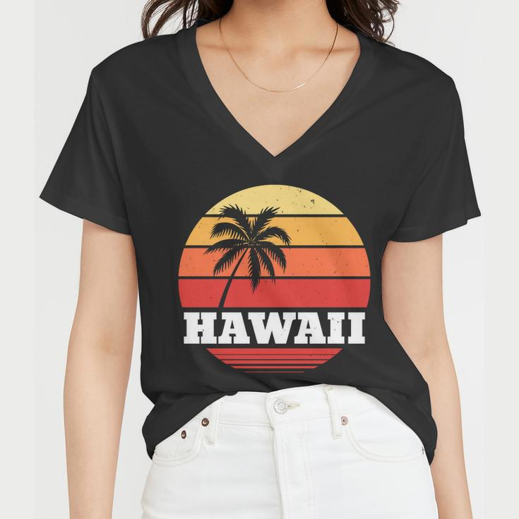 Hawaii Retro Sun V2 Women V-Neck T-Shirt