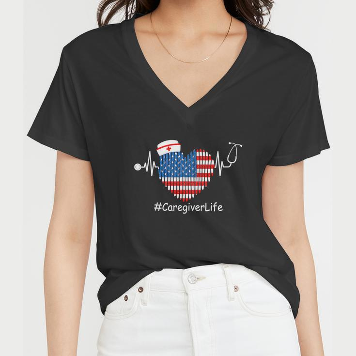 Heartbeat Patriotic Funny 4Th Of July Women V-Neck T-Shirt