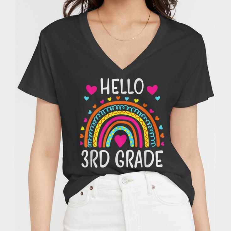 Hello 3Rd Grade Team Squad Crew Back To School Teachers Kids Women V-Neck T-Shirt
