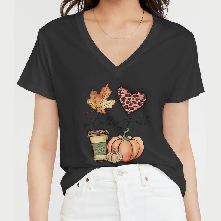 Hello Fall Thanksgiving Quote Women V-Neck T-Shirt