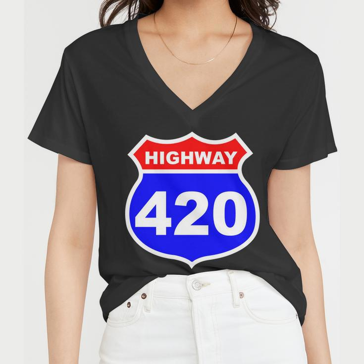 Highway 420 Sign Weed Women V-Neck T-Shirt