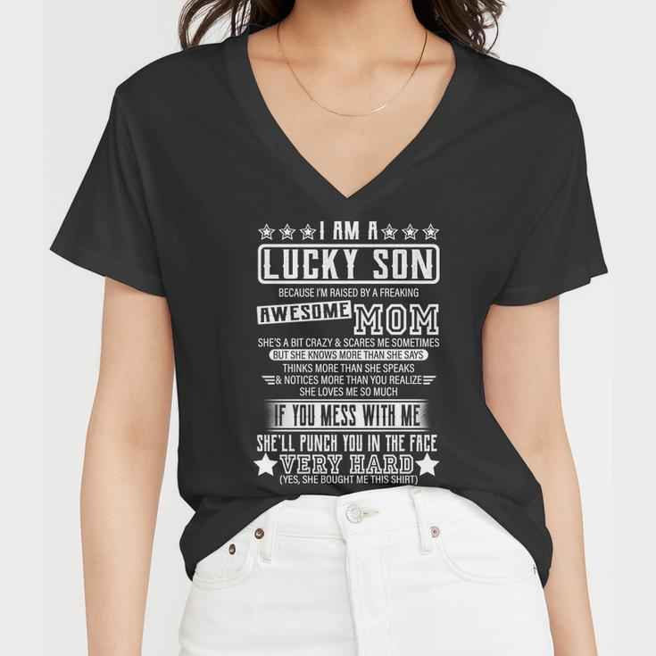 I Am A Lucky Son Funny Awesome Mom Tshirt Women V-Neck T-Shirt