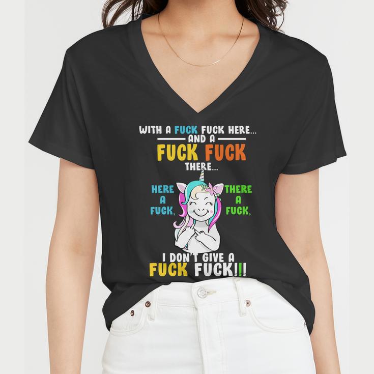 I Dont Give A Fuck Fuck Offensive Funny Unicorn Women V-Neck T-Shirt