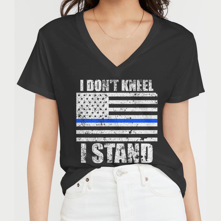 I Dont Kneel I Stand Usa Blue Line Flag Tshirt Women V-Neck T-Shirt