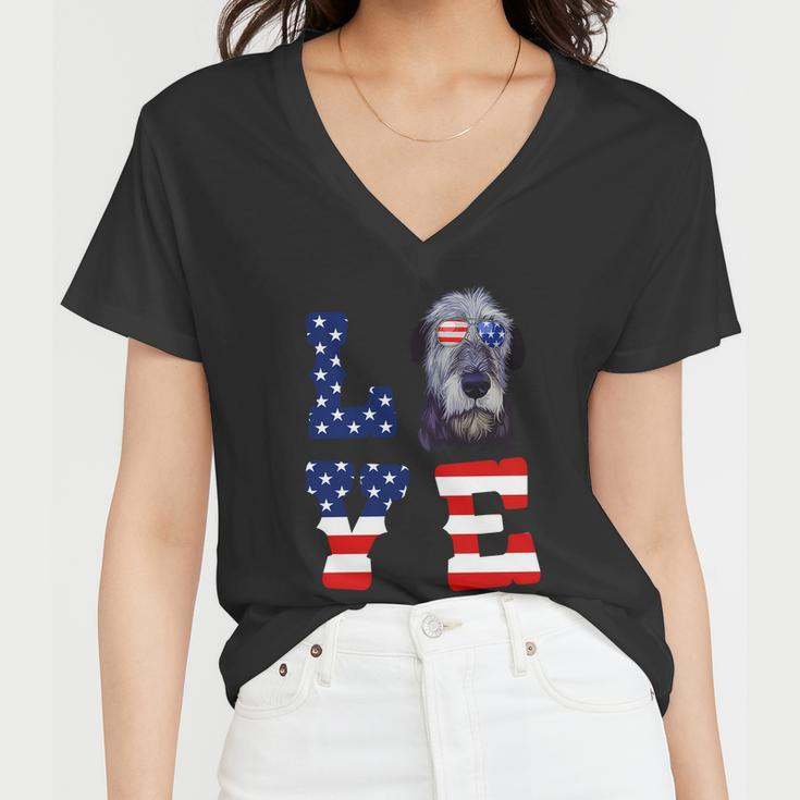 Irish Wolfhound Love Dog American Flag 4Th Of July Usa Funny Gift Women V-Neck T-Shirt