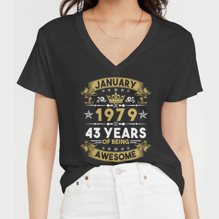 January 1979 43 Years Of Being Awesome Funny 43Rd Birthday Women V-Neck T-Shirt