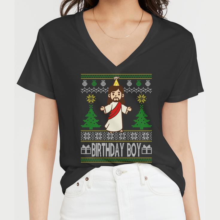 Jesus Birthday Boy Ugly Christmas Tshirt Women V-Neck T-Shirt