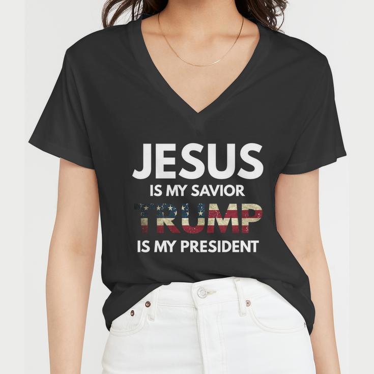 Jesus Is My Savior Trump Is My President Gift Women V-Neck T-Shirt