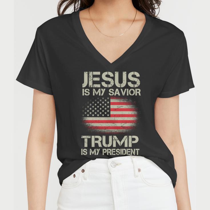 Jesus Is My Savior Trump Is My President Women V-Neck T-Shirt