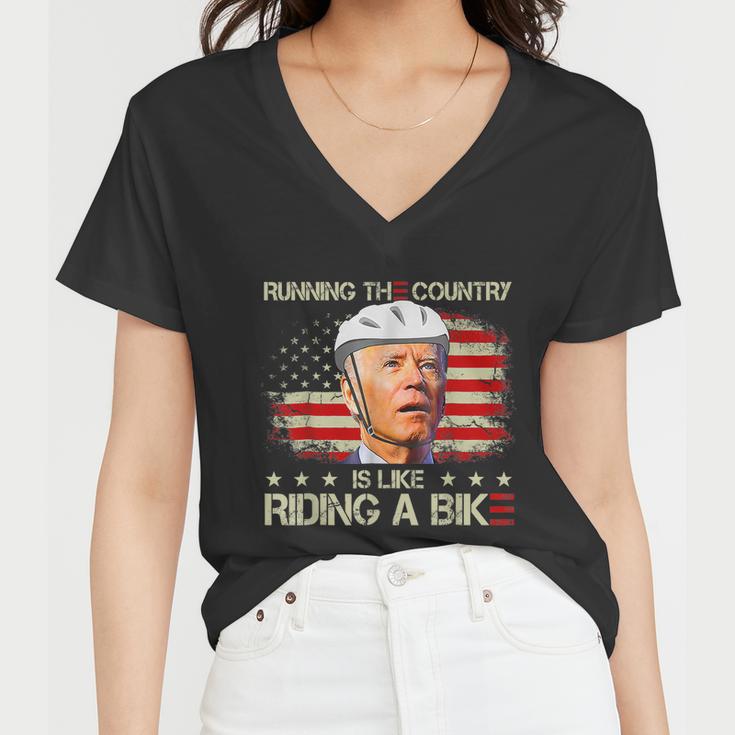 Joe Biden Falling Off Bike Running The Country Is Like Riding A Bike V2 Women V-Neck T-Shirt