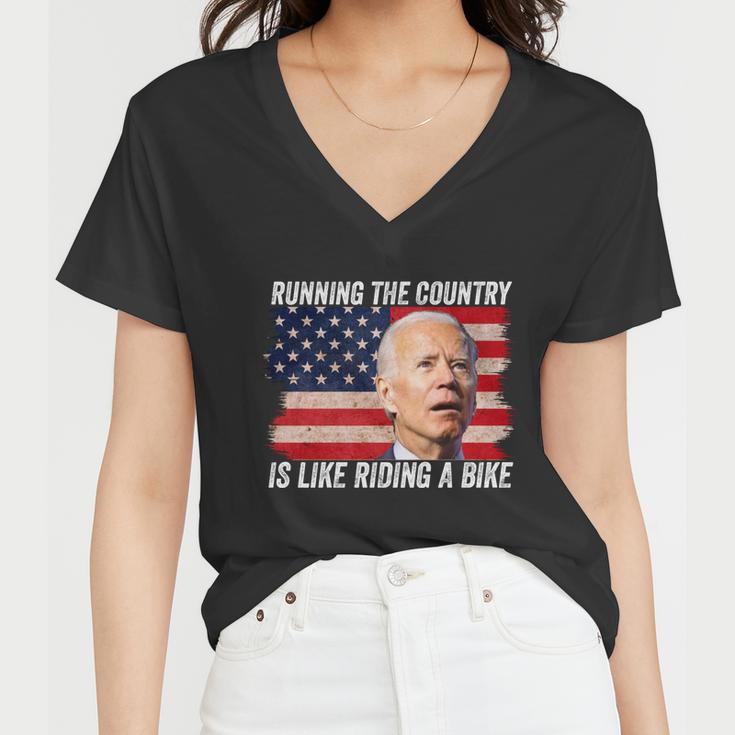 Joe Biden Falling Off His Bicycle Funny Biden Falls Off Bike V4 Women V-Neck T-Shirt