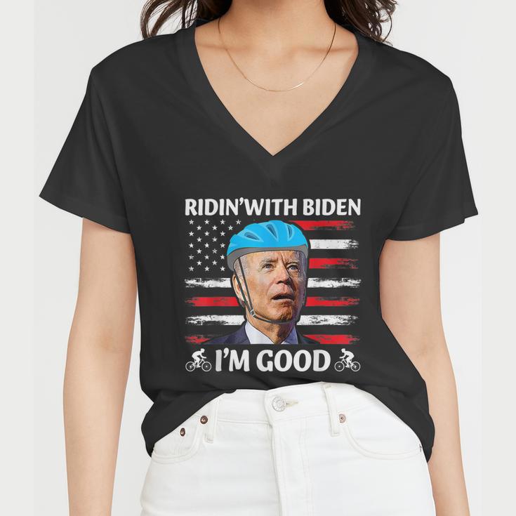 Joe Biden Falling Off His Bicycle Funny Biden Falls Off Bike V6 Women V-Neck T-Shirt