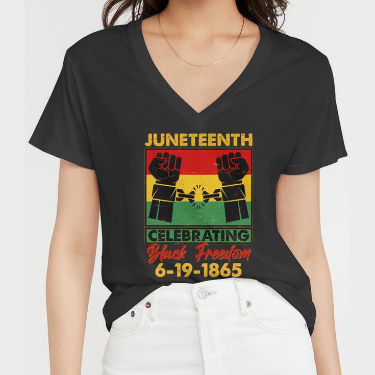 Juneteenth Celebrating Black Freedom 6-19-1865 Breaking The Chains Women V-Neck T-Shirt