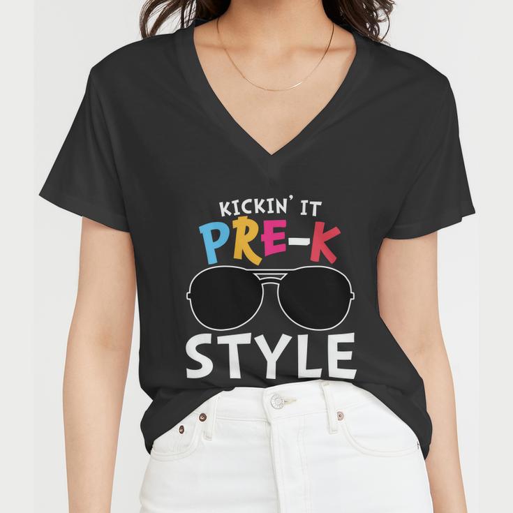 Kickin It Prek Sunglass Style Back To School Women V-Neck T-Shirt