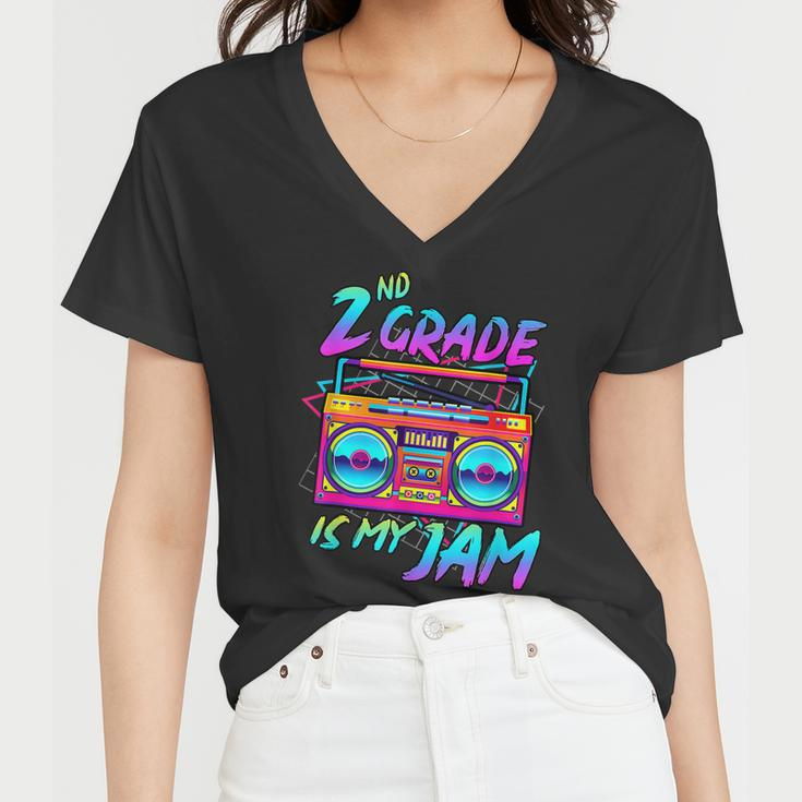 Kids 2Nd Grade Is My Jam Vintage 80S Boombox Teacher Student Women V-Neck T-Shirt