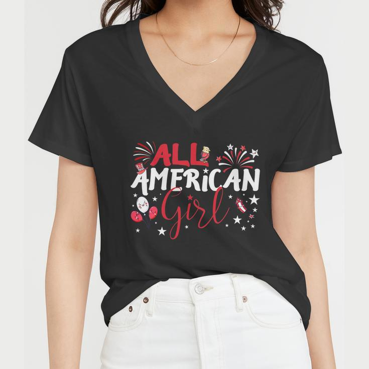 Kids All American Girl For Independence Day | Girls Patriotic Women V-Neck T-Shirt