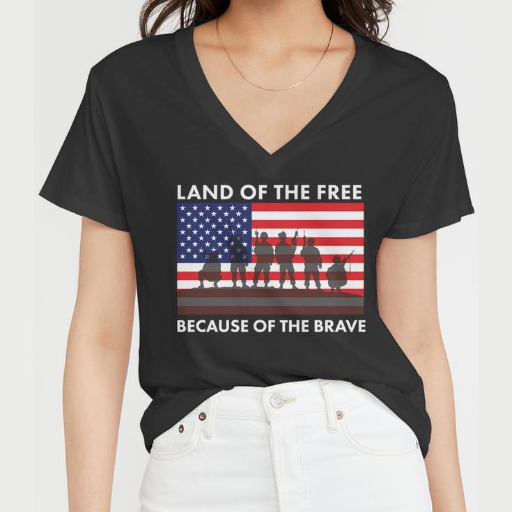 Land Of The Free Because Of The Brave Women V-Neck T-Shirt