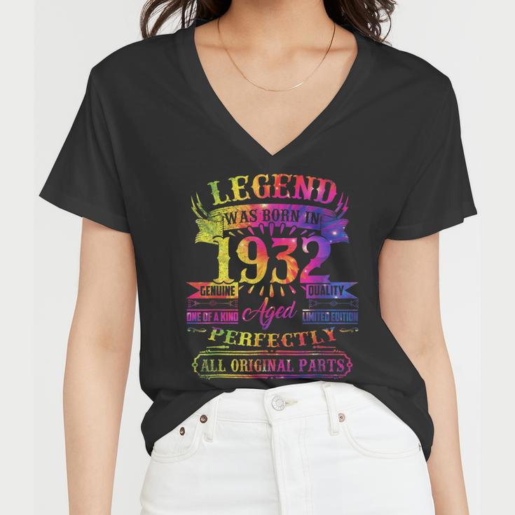 Legend Was Born In 1932 90 Year Old 90Th Birthday Tie Dye Women V-Neck T-Shirt